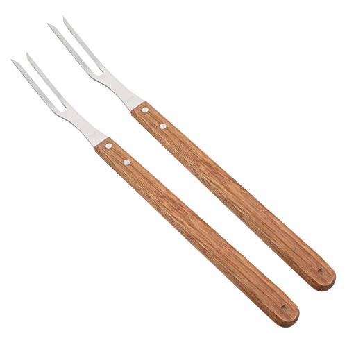 Cabilock 2Pcs Assar Churrasco Varas Com Punho De Madeira Carving Garfo de Aço Inoxidável Garfo de Ch