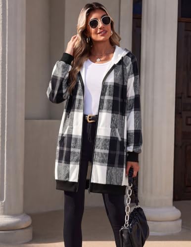 HOTOUCH Plaid Hoodie Women's Zip Up Hoodies Oversized Long Tunic Sweatshirts - image 5