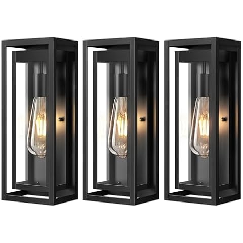 Slypadan 3 Pack 15" Large Outdoor Wall Lights, Matte Black Outdoor Sconces Cover
