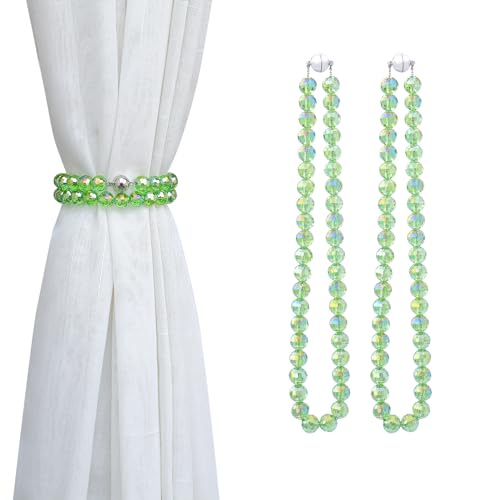 PEDOBO Magnetic Curtain Tiebacks, Faceted Disco Crystal Glass Beaded Curtain Tiebacks Drapery Shower Sheer Curtain Holdbacks Boho Farmhouse Home Decor (Green)