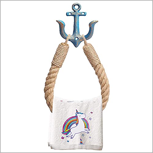 CAYOREPO Nautical Toilet Paper Holder,Rustic-Industrial Wall-Mounted Nautical Toilet Paper Towel Ring with Metal Hook for Bathroom Decor (Blue)