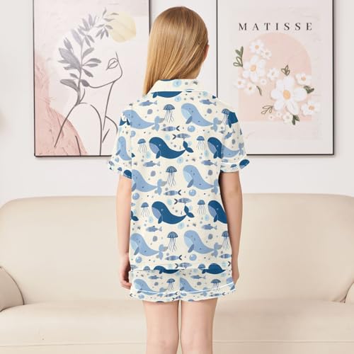 ALAZA Maritime Abstract Whale Jellyfish Pajamas Satin Pajama Set Short Sleeve Button Down Sleepwear4