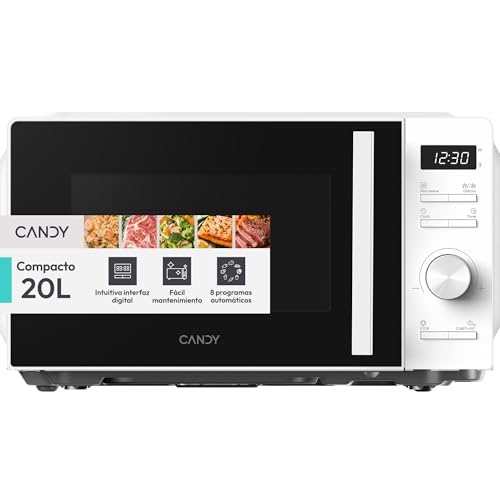 Candy WAVE 300 YEUMW3CSDW, Microondas de 20L, 700 W, 5 niveles de potencia, Digital, 8 programas automáticos, Fácil limpieza, Función descongelación por tiempo y peso, Bloqueo infantil, Color blanco
