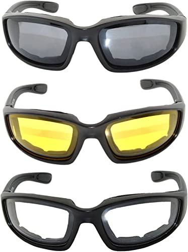 Image of OWL 3 Pack Motorcycle Riding Glasses, Padded Sport Sunglasses, Assorted Colors for Men and Women