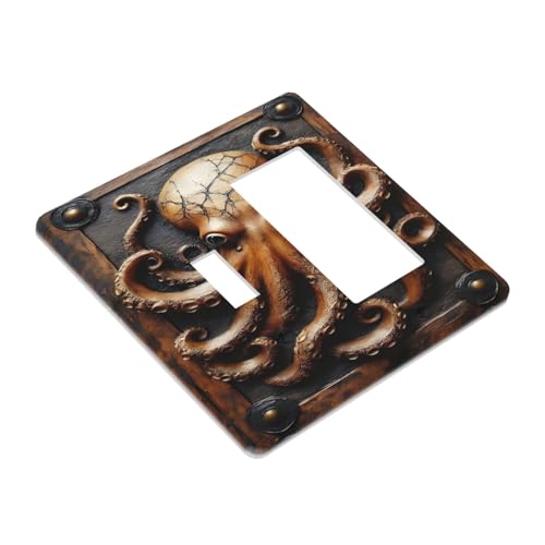 Decorative Outlet Covers Vintage Octopus 2 Gang 1 Gang Wall Plate Cover Single Toggle Rocker Combo Light Switch Cover Plate Face Plate for Bedroom Decor