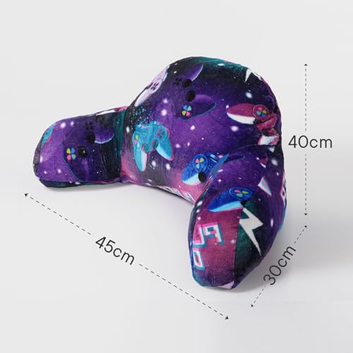 OHS Gaming Cushion for Kids, Soft Cosy Reading Pillow for Kids Supportive Fleece Cuddle Cushion with Arms Backrest Relaxing Comfy - Gaming Pillow Purple Neon