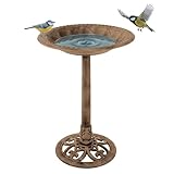 Pure Garden 50-LG1074 Antique Bird Bath-Weather Resistant Resin Birdbath with Vintage Scroll Design, 3 Ground Stakes for Garden, Outdoor Decor (Bronze)