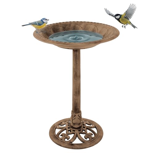 Pure Garden 50-LG1074 Antique Bird Bath-Weather Resistant Resin Birdbath with Vintage Scroll Design, 3 Ground Stakes for Garden, Outdoor Decor (Bronze)