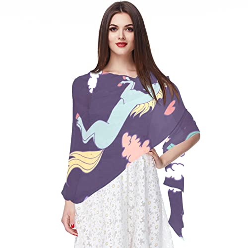 Foulard en mousseline de soie avec motif licorne multicolore pour femme
