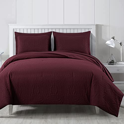 Chezmoi Collection Liam Burgundy Queen Size Comforter Set - 7 Pieces Coin Pattern Bed In A Bag With Comforter, Bed Sheets, Pillowcases, & Shams Bedding Set #TOP8