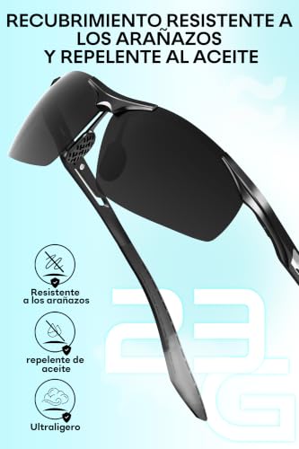 Miniatura 4 de Siplion Gafas De Sol Polarizadas Hombre Para Conducir Deportes Ultraligero Marco De Metal Irrompible 100 Uv400-8729 Negro Cat 3 Ce