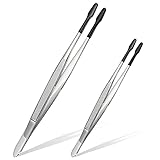 2 Pieces Tweezers Straight Flat Rubber Coated Tweezers PVC Non Marring Long and Short Silicone...