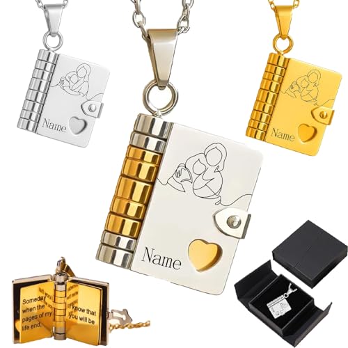 Personalization To My Granddaughter Book Necklace Chapter Book Necklace for Granddaughter 6 Pages of Engraved Information Customizable Exclusive Name Inner Pages Graduation Birthday Gifts for Her