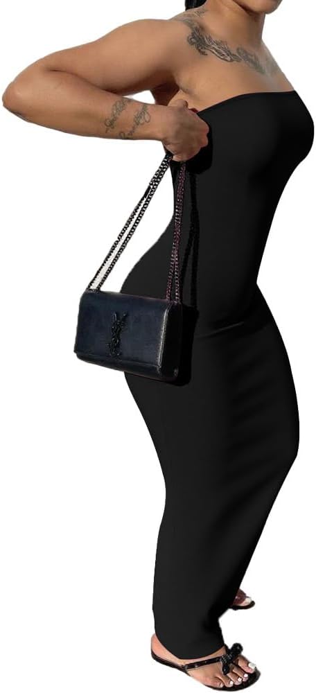 PINSV Women Maxi Strapless Dress Long Wrap Casual Party Club Cocktail Dresses - Image 3