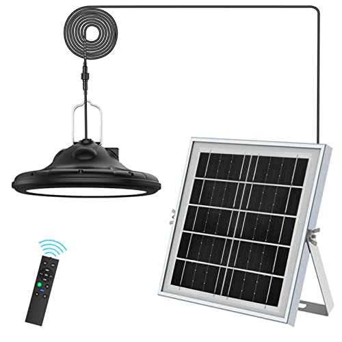 GUYOS UFO Solar Powered 100 LEDs Pendant Light Hanging Outdoor Lamp with Controller Dual Operated Modes/ 3 Working Patterns/ 3 Colors Temperature Changing/ 4 Levels Brightness Adjustable Dimmable/