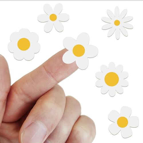 Set of 70 Tiny White Daisy Flowers Vinyl Stickers, Flower Decal, Retro Flower Stickers, Daisy Water Bottle Stickers, Floral Daisies, 1 inch (1 inch)