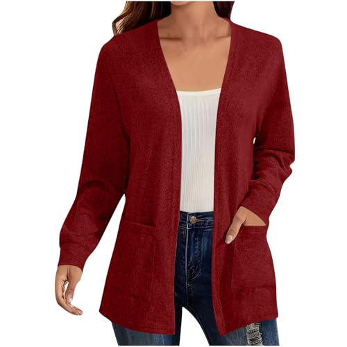 Chaquetas para mujer, blusa de manga larga delgada para mujer, chaquetas ligeras, suéter de punto, frente abierto, abrigos para mujer, casual, color sólido, cárdigan con bolsillo, ropa de punto ligero