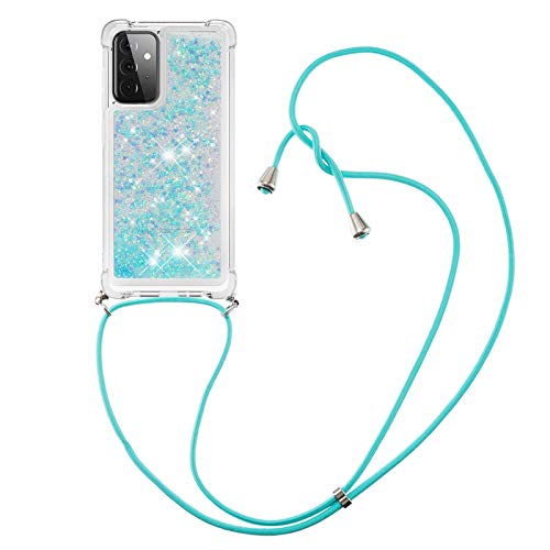 Nadoli Handykette Hülle für Samsung Galaxy A72,Durchsichtig Glitzer Treibsand Flüssigkeit Silikon Handykordel Necklace Schutzhülle Handyhülle mit Umhängeband Cover