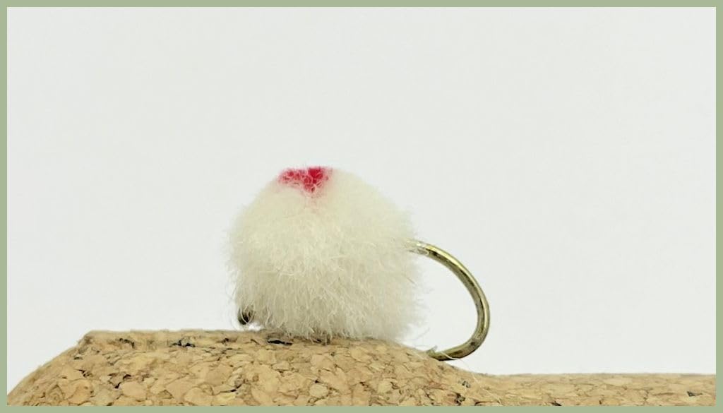 Egg Flies, 6 Pack BARBLESS White Egg Fly, Red Spot size 10, for fly fishing, Trout flies
