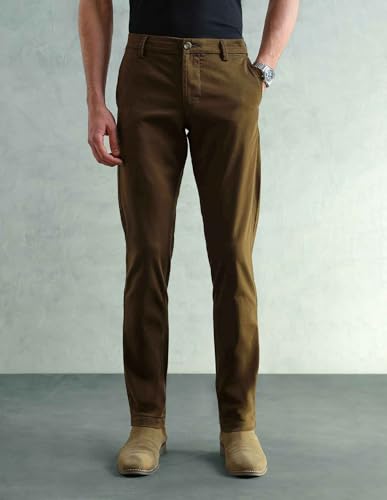 Image of Arrow Sport Men Slim fit Cotton SolidMid Rise waistTrousers