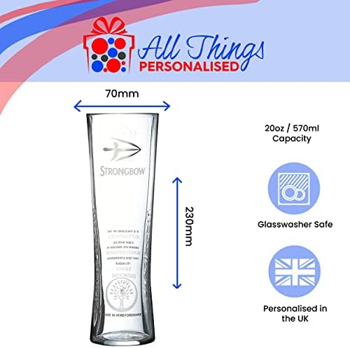 Personalised Engraved Official Strongbow Pint Glass, Personalise with Any Message for Any Occasion, Stylize with a Variety of Fonts, Gift Box Included, Laser Engraved