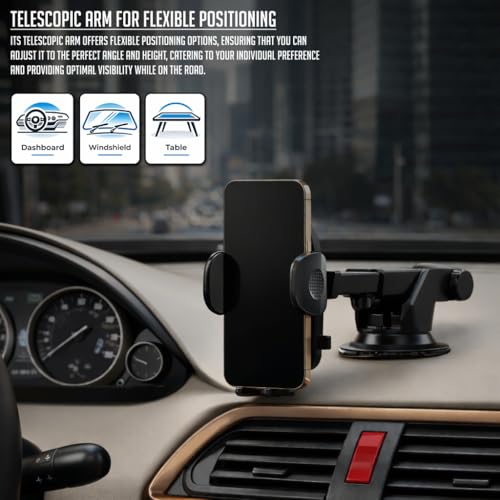 Image of Lapster Autogrip C3 Car Mobile Holder 360 for Dashboard & Windshield, Strong Suction Cup, One-Touch Release, Universal Fit for 4-7 Inch Smartphones