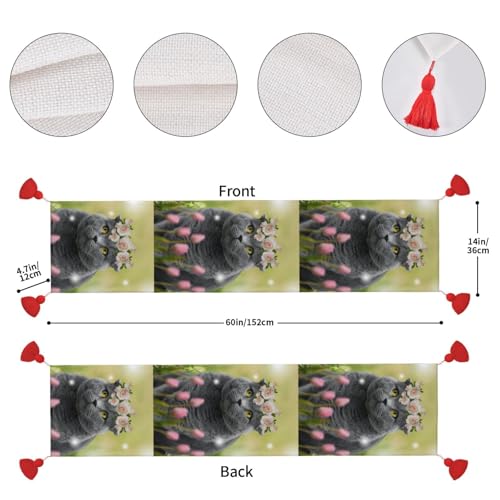 Chemin de table chat antidérapant avec pompons déco de table - 5