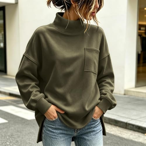 Women’s Mock Neck Sweatshirts Oversized Chest Pocket Pullover Tops | Sweatshirts For Women,Loose Fit Cut,Side Slit Hem,Drop Shoulder Sleeve,Long Sleeve Design,Fall Casual Wear,Soft Fleece Lined - image 6