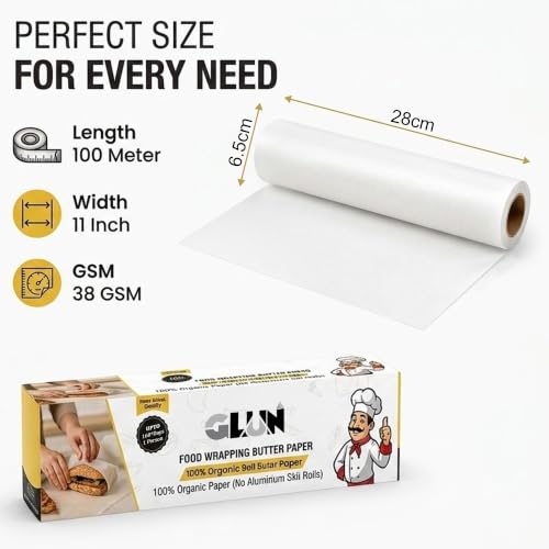 Image of GLUN 55Meter Roti Cover Wrapping Paper Roll, Non-Stick Back Food Wrapping Paper, Roti Wrapping, Baking Non-Stick, Re-Heatable, Oven Safe Paper