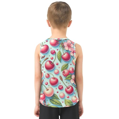 susiyo Cherry Fruits and Flowers Boys Sleeveless Tank Top Girls Athletic T Shirt3