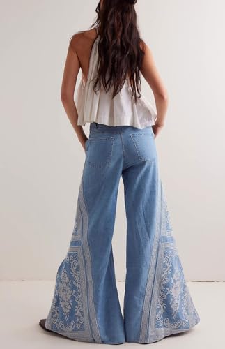 loveimgs Women Retro Y2k Bell Bottom Jeans Embroidered Flare Jeans Cowgirl Baggy Floral Wide Leg High Rise Denim Pants Pocket4