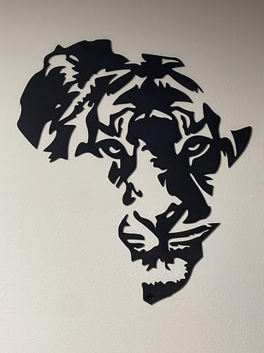 Décoration murale en bois silhouette Afrique et lion, art moderne raffiné