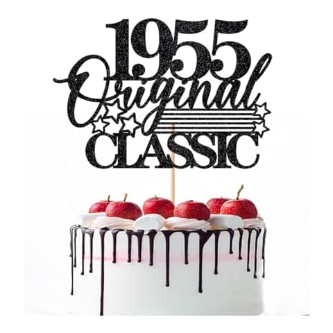 Naicaek Classic 1955 Original Cake Topper, Happy 70th Birthday,1955 Vintage Birthday legend Cake Decor,Men and Women Limited Edition 70 Years Old Handmade Black Glitter Party Supplies Cover