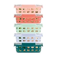 Ello Duraglass 3.4 Cup Meal Prep Sets 10Pc, 5 Pack Set- Glass Food Storage Container with Silicone Sleeve and Airtight BPA-Free Plastic Lids, Dishwasher, Microwave, and Freezer Safe, Melon