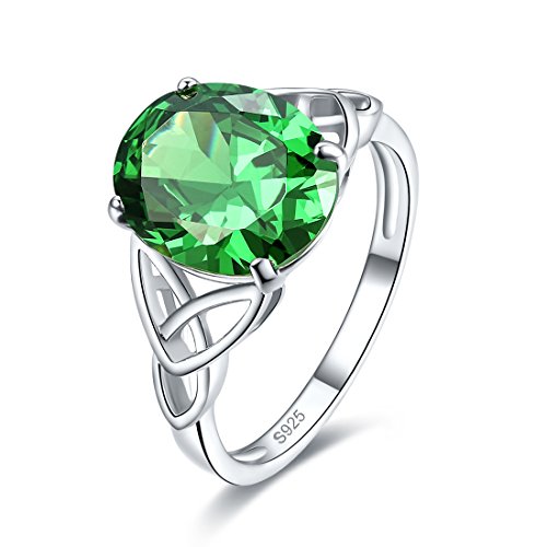 Women's Sterling Silver Celtic Claddagh Ring, 3CT Oval Simulated Emerald Engagement Ring, Irish Triquetra Knot Promise Ring for Her