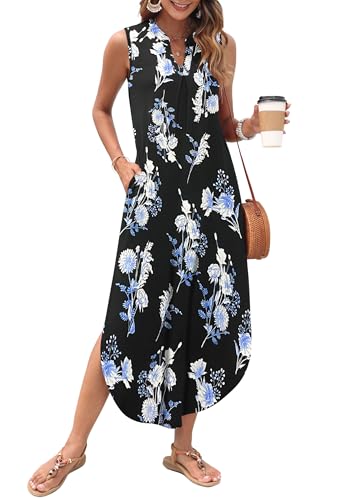 Image of AUSELILY Womens Summer Casual Maxi Dresses 2026 Sleeveless Long Beach Dresses V Neck Loose Sundresses with Side Split Pockets