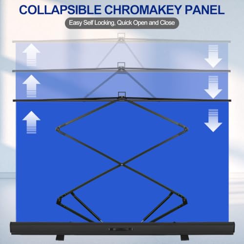 Image of Emart 77in x 92in Collapsible Blue Backdrop Retractable Chromakey Photo Background with Solid Aluminium Base, Auto-Locking Frame, Wrinkle- Resistant Fabric for Video Studio, Live Game,Streaming