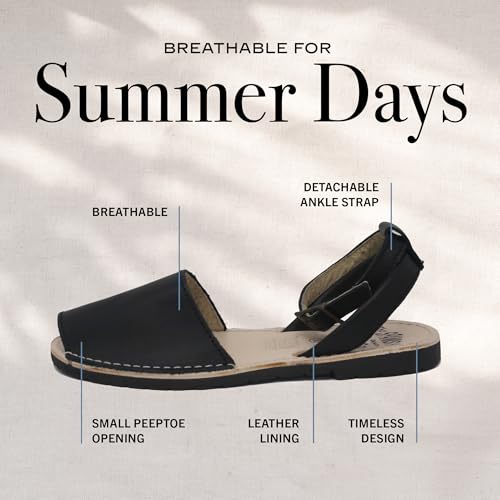 Image of The Spanish Sandal co Classic Ankle Strap Sandals for Women, Dressy, Soft Leather, Removable Ankle Strap Flats for Women, Casual Flat Sandals