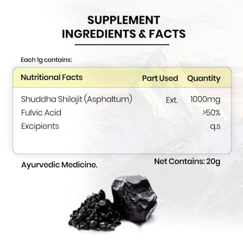 Vlado’s Himalayan Organics 100% Pure Shilajit/Shilajeet Resin to Boost Performance,Power, Stamina, Endurance, Strength With 75% Fulvic Acid & 85+ Trace Minerals Complex for Energy,Maximum Potency I 100% Ayurvedic I - 20 Grams