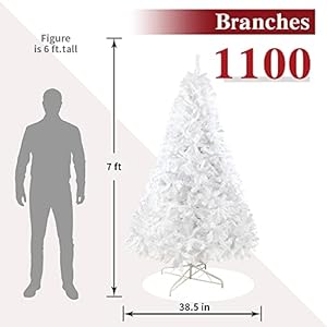 ptlsy White Christmas Tree 7ft Premium Hinged Artifical Pine Tree with Soild Metal Stand and Decorations Fit for Indoor Outdoor1100 Tips 7 feet White