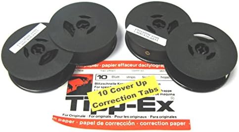 COMBO PACKAGEof TWO (2) PREMIUM BROTHERBLACK 1/2" Typewriter Ribbons & Package of Correction Coverup Tabs