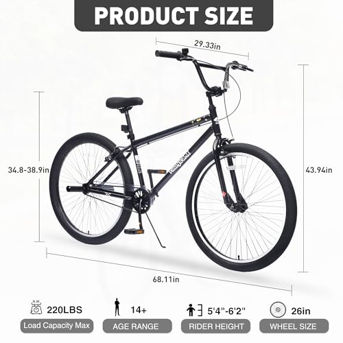 26 Inch Freestyle Bike for Teens and Adult Bikes, BMX Bike