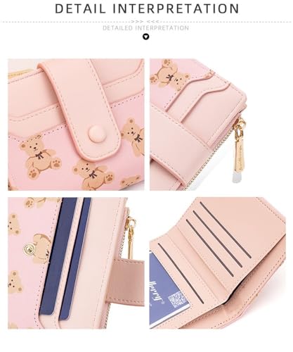 JHTPSLR Cute Teddy Bear Wallet for Women Teen Girls Credit Card Holder with Zipper Coin Pocket PU Leather Wallets Cutecore Accessories Cutecore Stuff (Beige)3