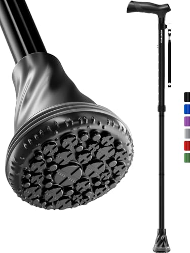 HONEYBULL Walking Cane for Men & Women – Foldable, Adjustable, Lightweight Cane with Air Cushion Tip for Stability & Ergonomic Grip, Heavy Duty Walking Sticks for Seniors (Black)