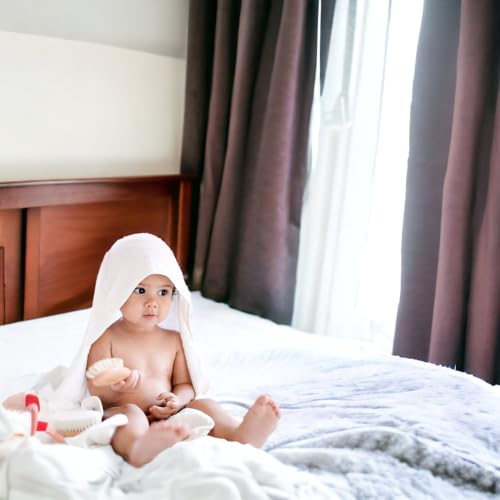 Image of BY LORA Hooded Baby Towel for Toddlers, Soft 100% Rayon Bath Towel, Highly Absorbent Unisex Wrap, 35 x 35 Inches, Toddler Gift, White
