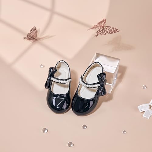 Image of PHIRAMIN Toddler Flower Girl Glitter Dress Shoes Little Girl Ballet Flats Bow Wedding Party
