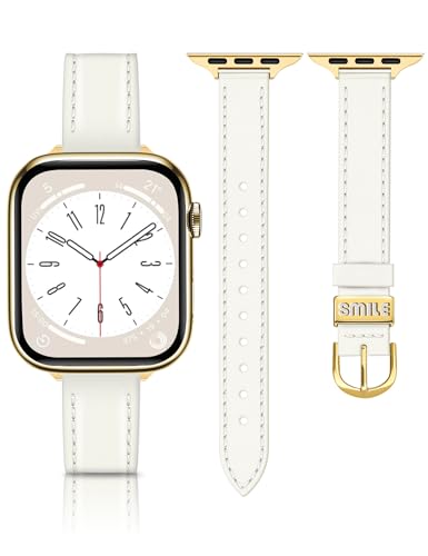 Image of JR.DM Slim Leather Bands Compatible with Apple Watch Band 38mm 40mm 41mm 42mm 44mm 45mm 46mm 49mm, Genuine Leather Band with Charms, Feminine Design for Iwatch Ultra SE Series 11 10 9 8 7 6 5 4 3 2 1