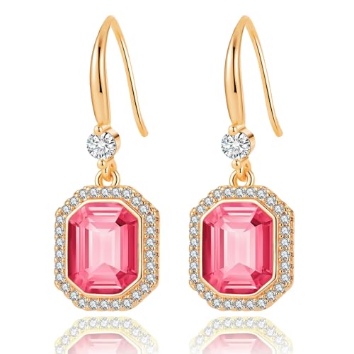 EVEVIC Austrian Crystal Halo Octagon Drop Dangle Earrings for Women 14K Rose Gold Plated Jewelry Gifts for Women