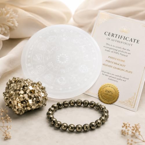 Image of Selenite Charging Plate with Pyrite Stone & Bracelet Set | Wealth & Business Luck, Reiki & Vastu, Crystal Charging, Negative Energy Cleansing