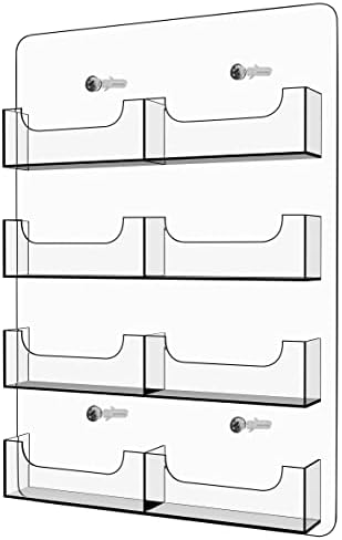 Jacose Acrylic Business Card Holder Wall Mount Clear Sticker Display Marketing Holder Acrylic Card Organizing Sticker Display Stand Pre Drilled Index Card Storage (8 Pockets)